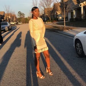 cia gold premium lace panel tassel bodycon dress